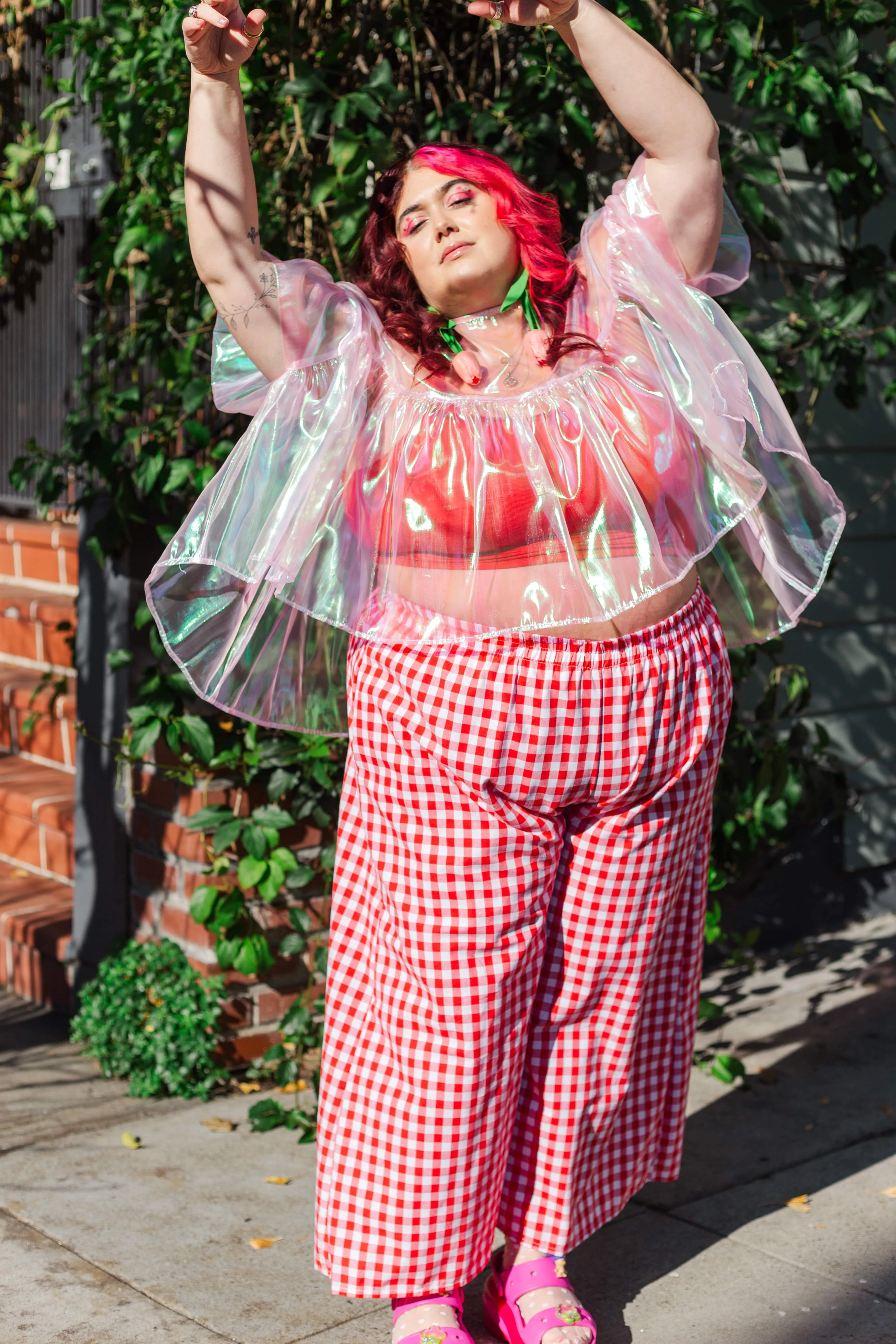 Mid Easy Flare in Red/White Gingham Cotton Linen (RTS)