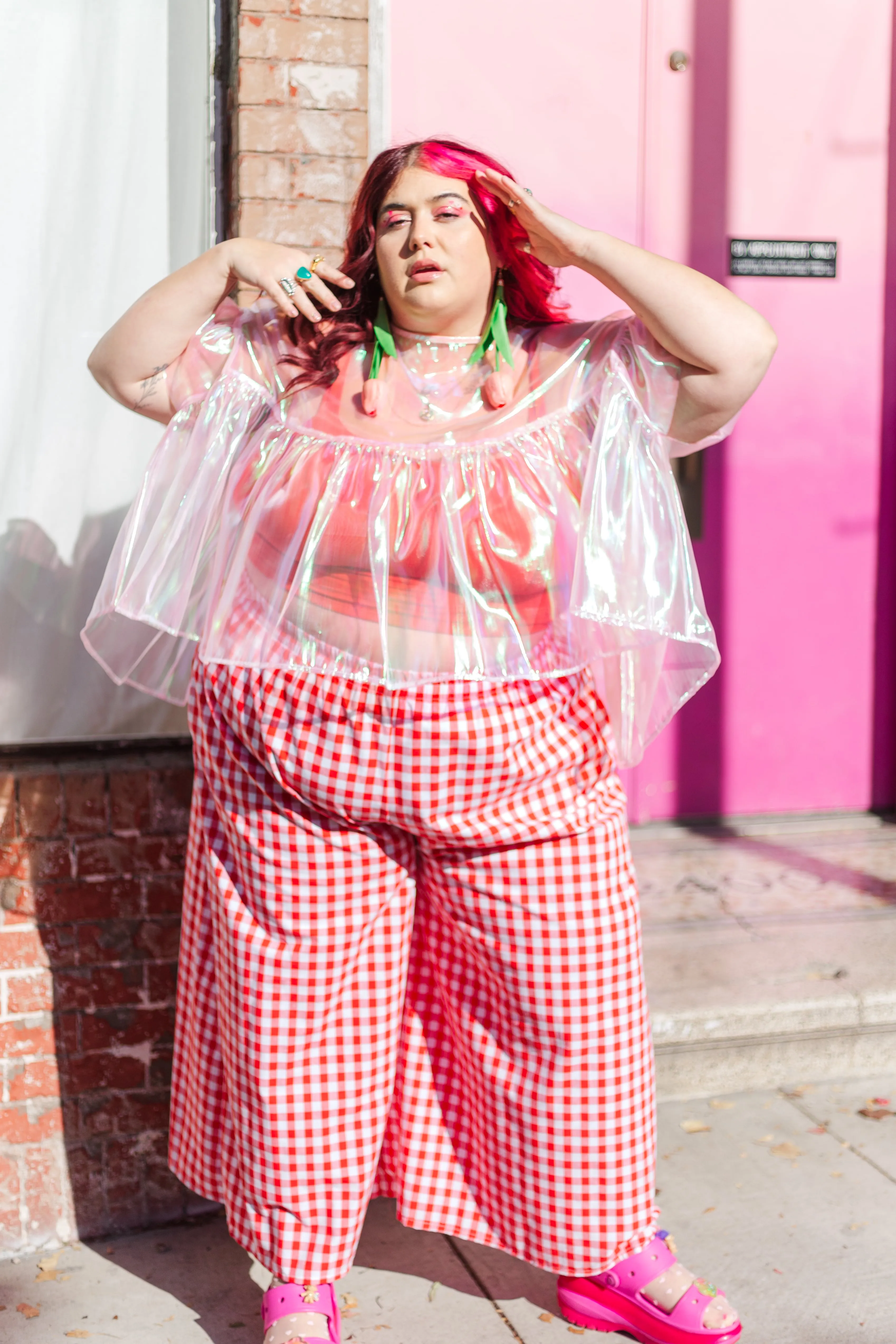 Mid Easy Flare in Red/White Gingham Cotton Linen (RTS)
