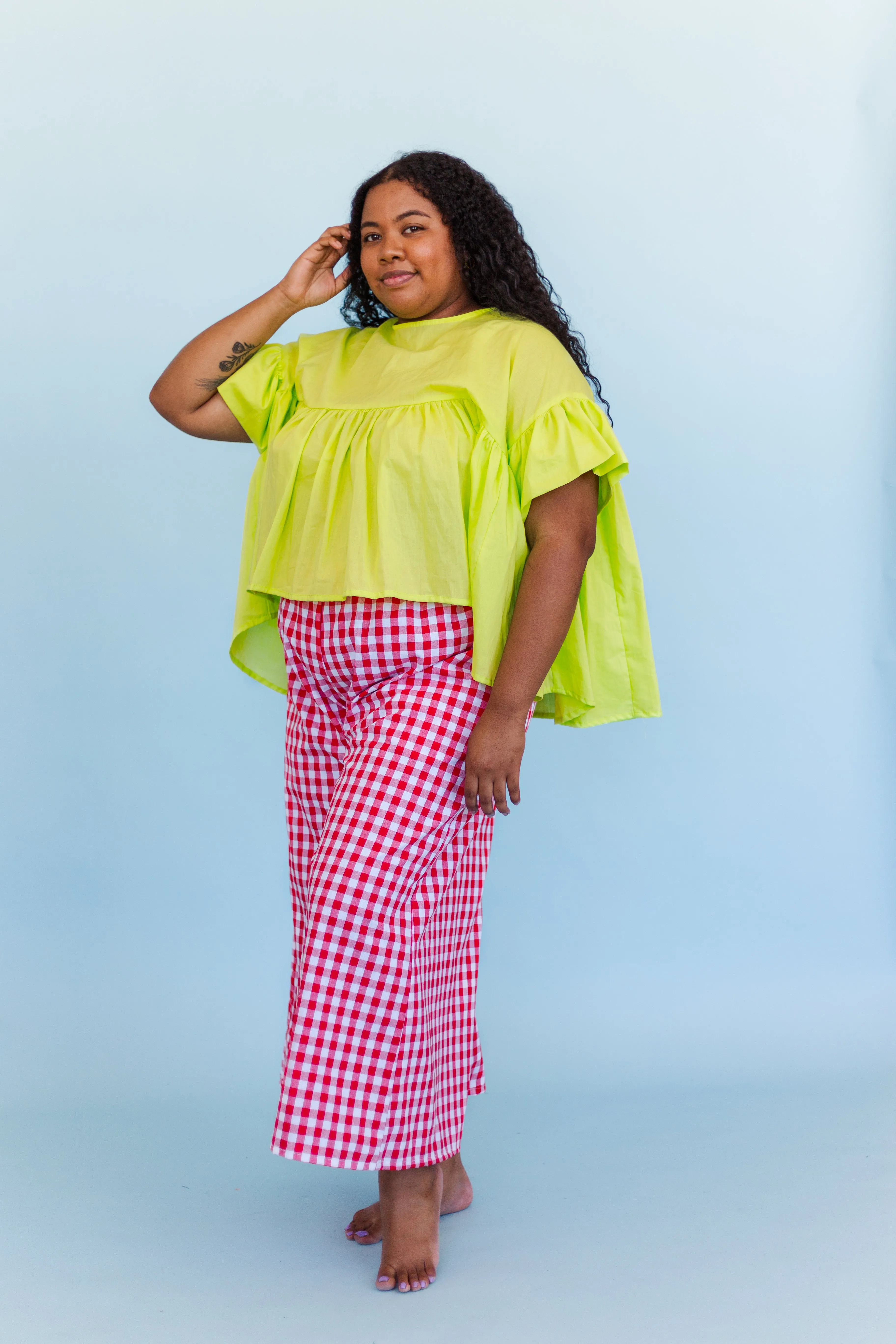 Mid Easy Flare in Red/White Gingham Cotton Linen (RTS)