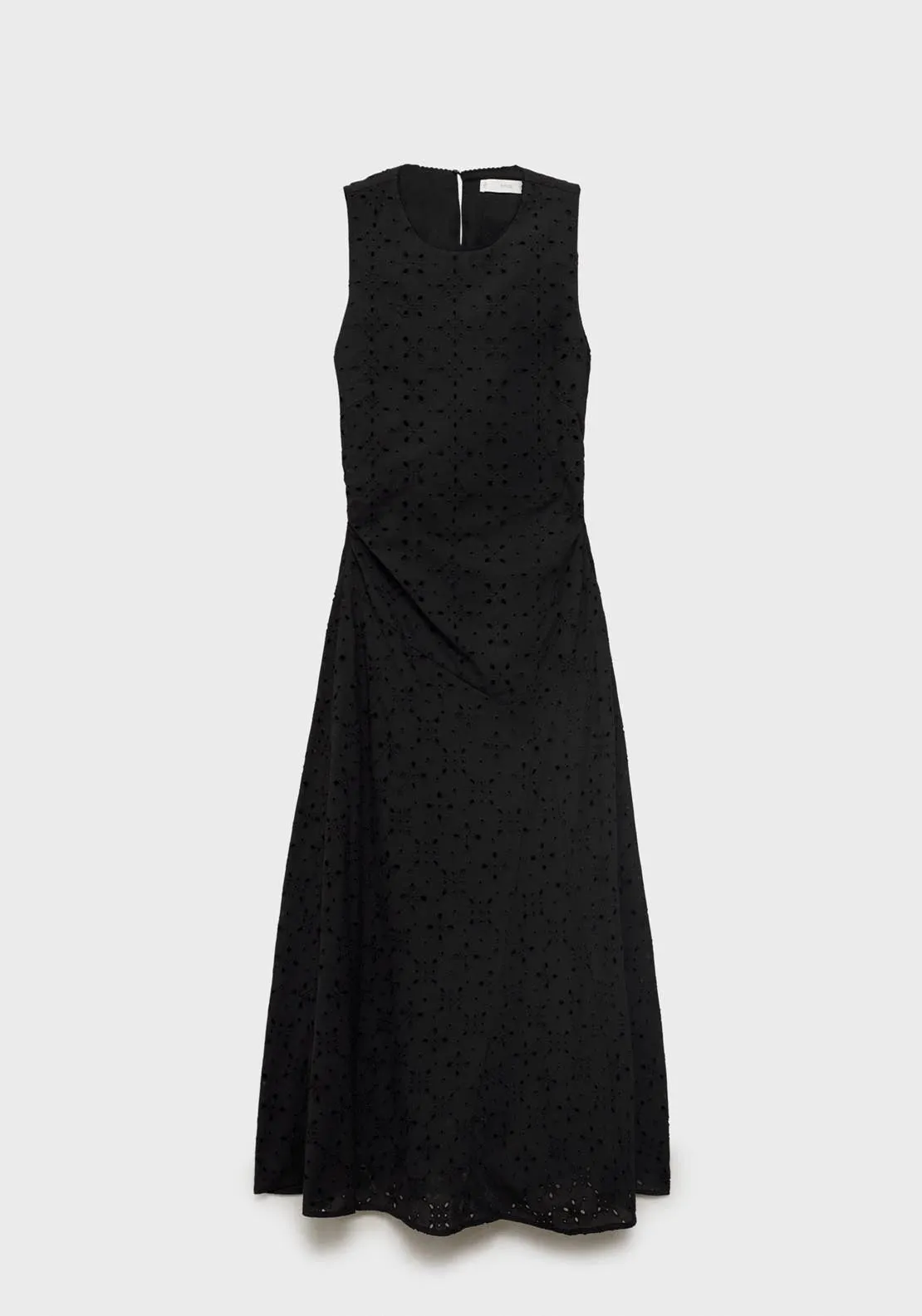 Midi Dress With Openwork Embroidery Motifs - Black