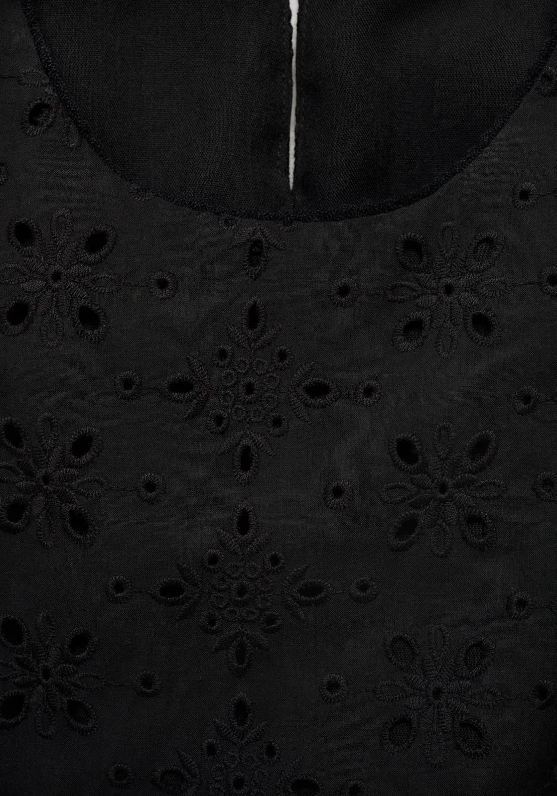 Midi Dress With Openwork Embroidery Motifs - Black