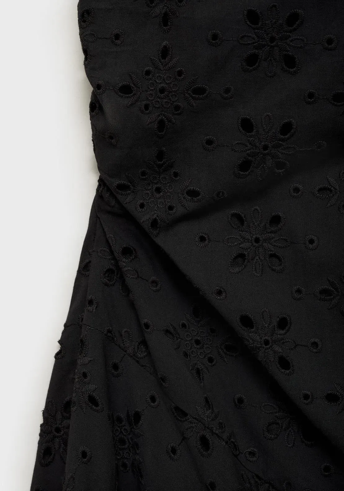 Midi Dress With Openwork Embroidery Motifs - Black