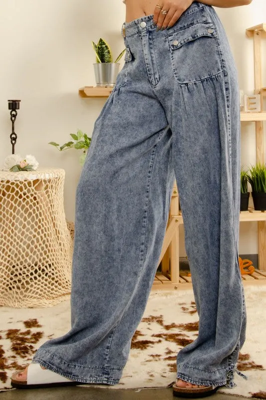 Mineral Washed Tencel Wide Leg Pants