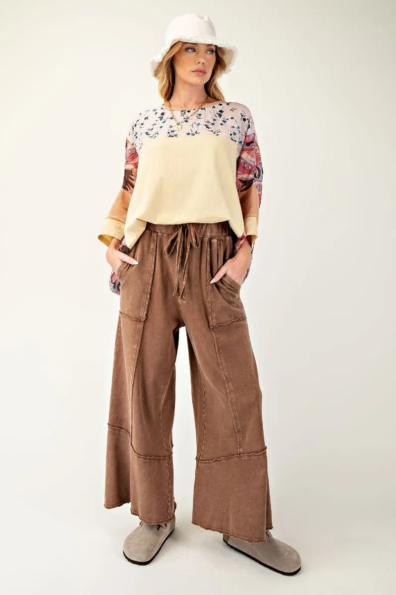 Mineral Washed Terry Knit Wide Leg Pants