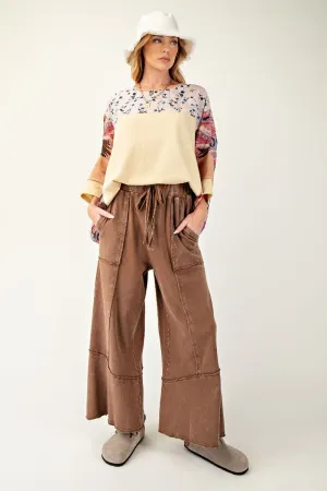 Mineral Washed Terry Knit Wide Leg Pants
