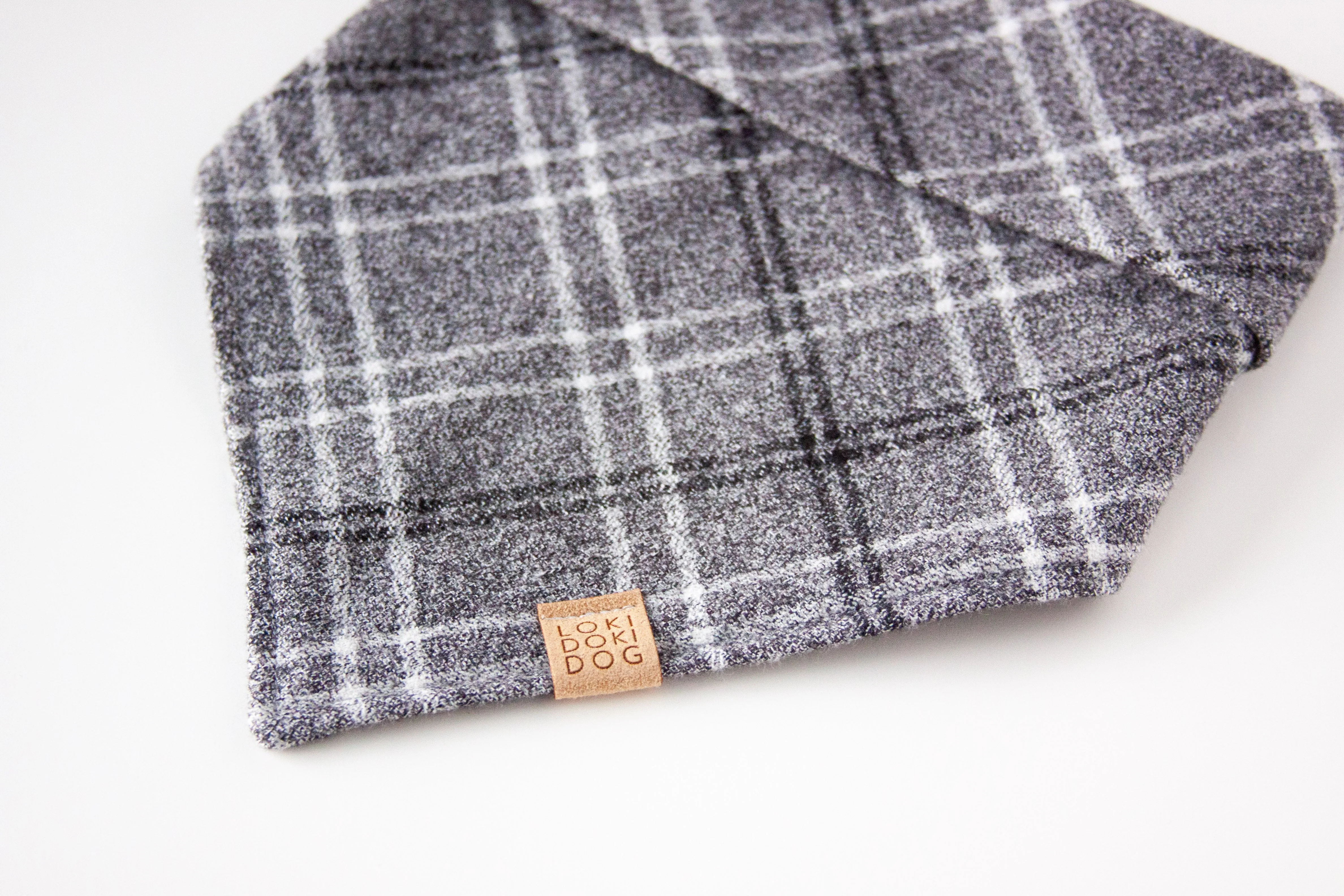 Minimal Gray Plaid Flannel Dog Bandana (Personalization Available)