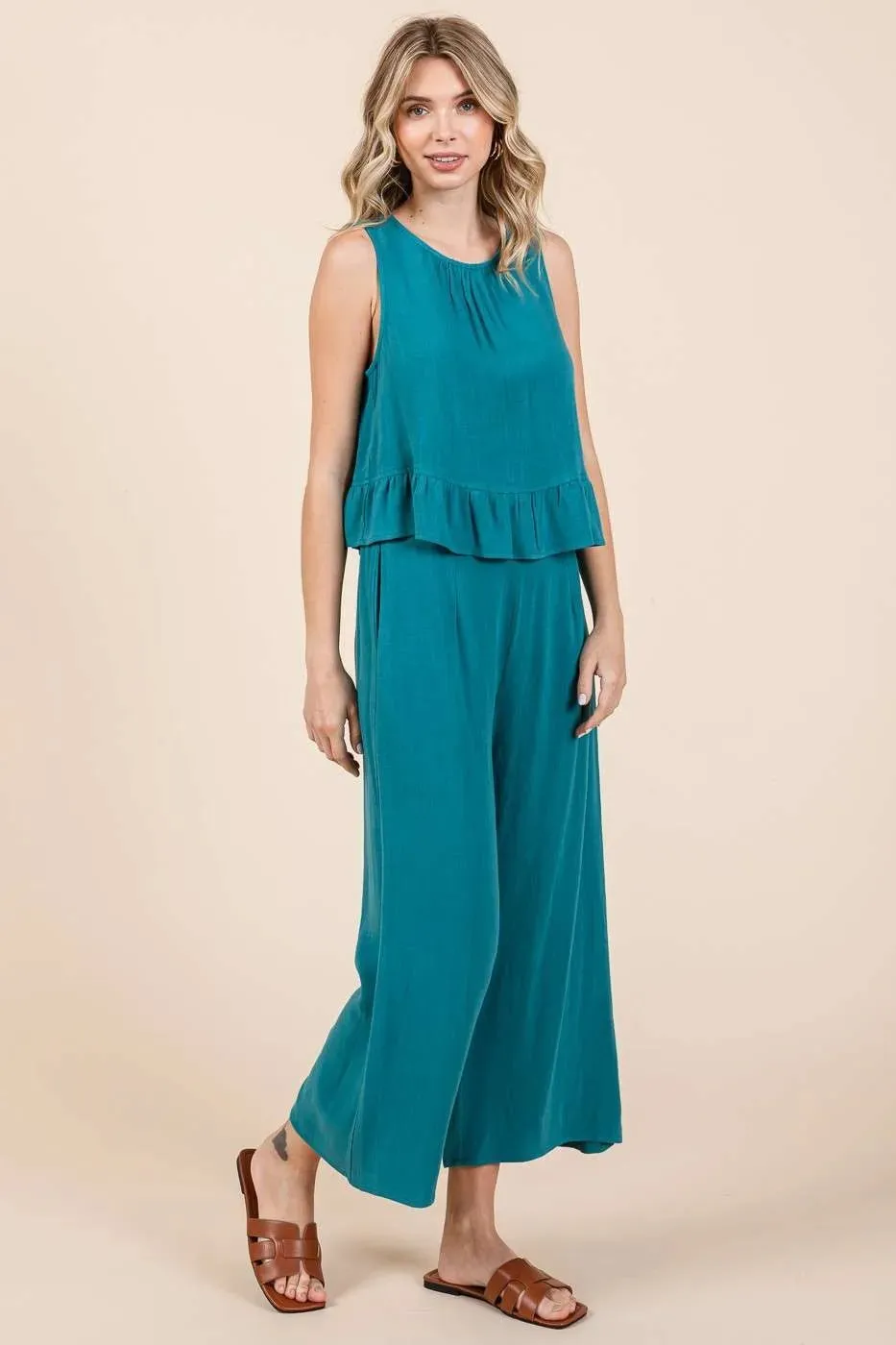 Mittoshop Linen Ruffle Tank Top and Pants Set