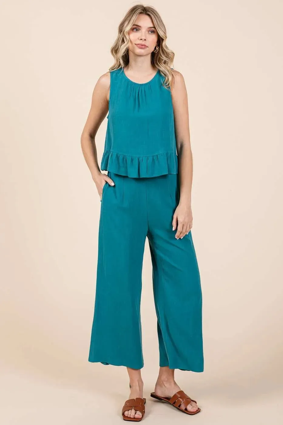 Mittoshop Linen Ruffle Tank Top and Pants Set