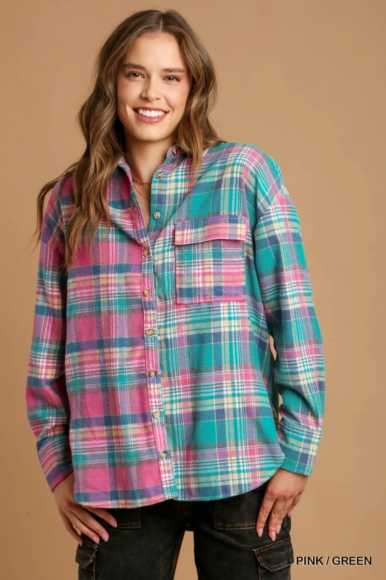 Mixed Plaid Button Down Flannel