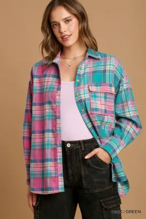 Mixed Plaid Button Down Flannel