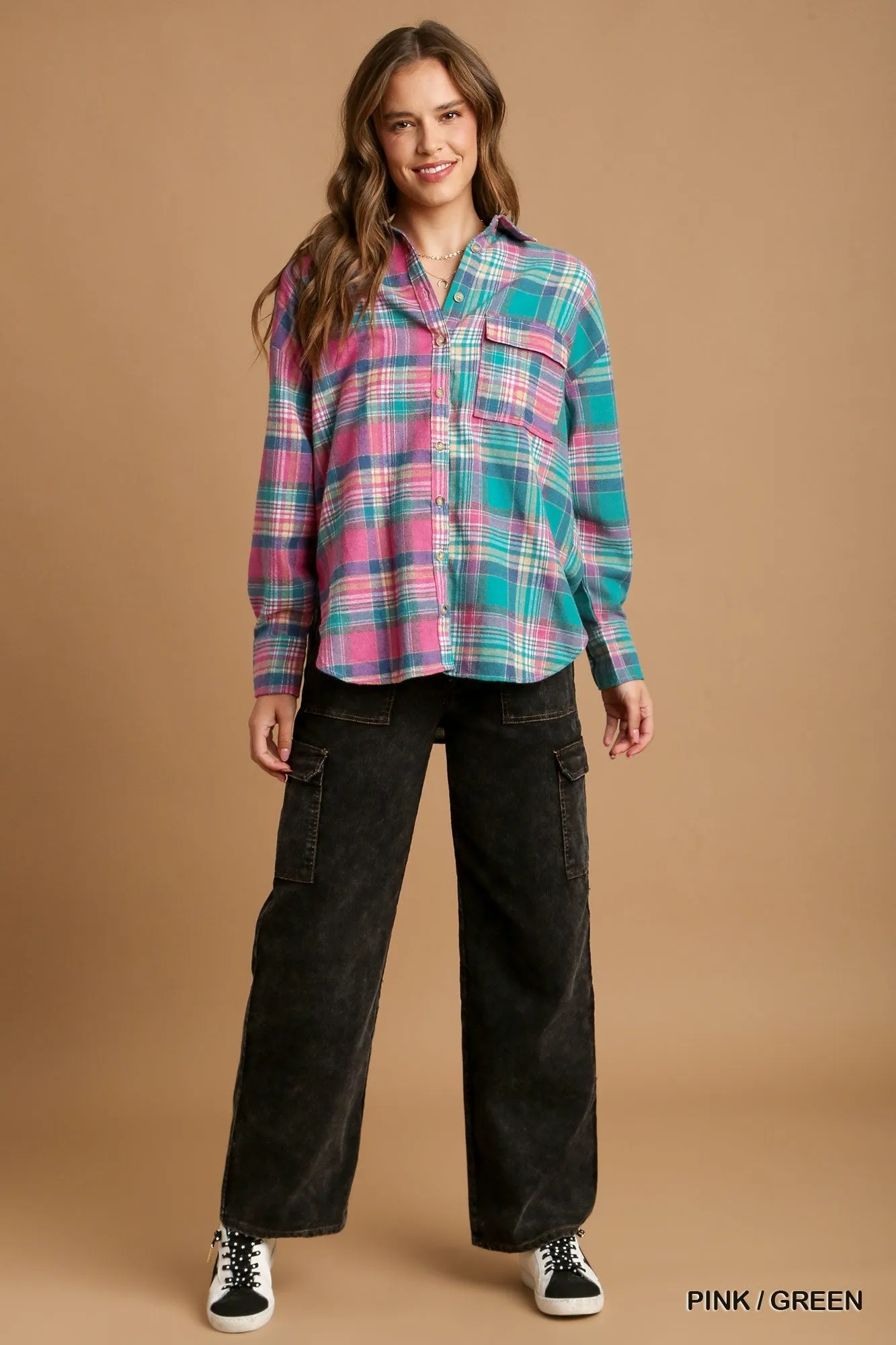 Mixed Plaid Button Down Flannel