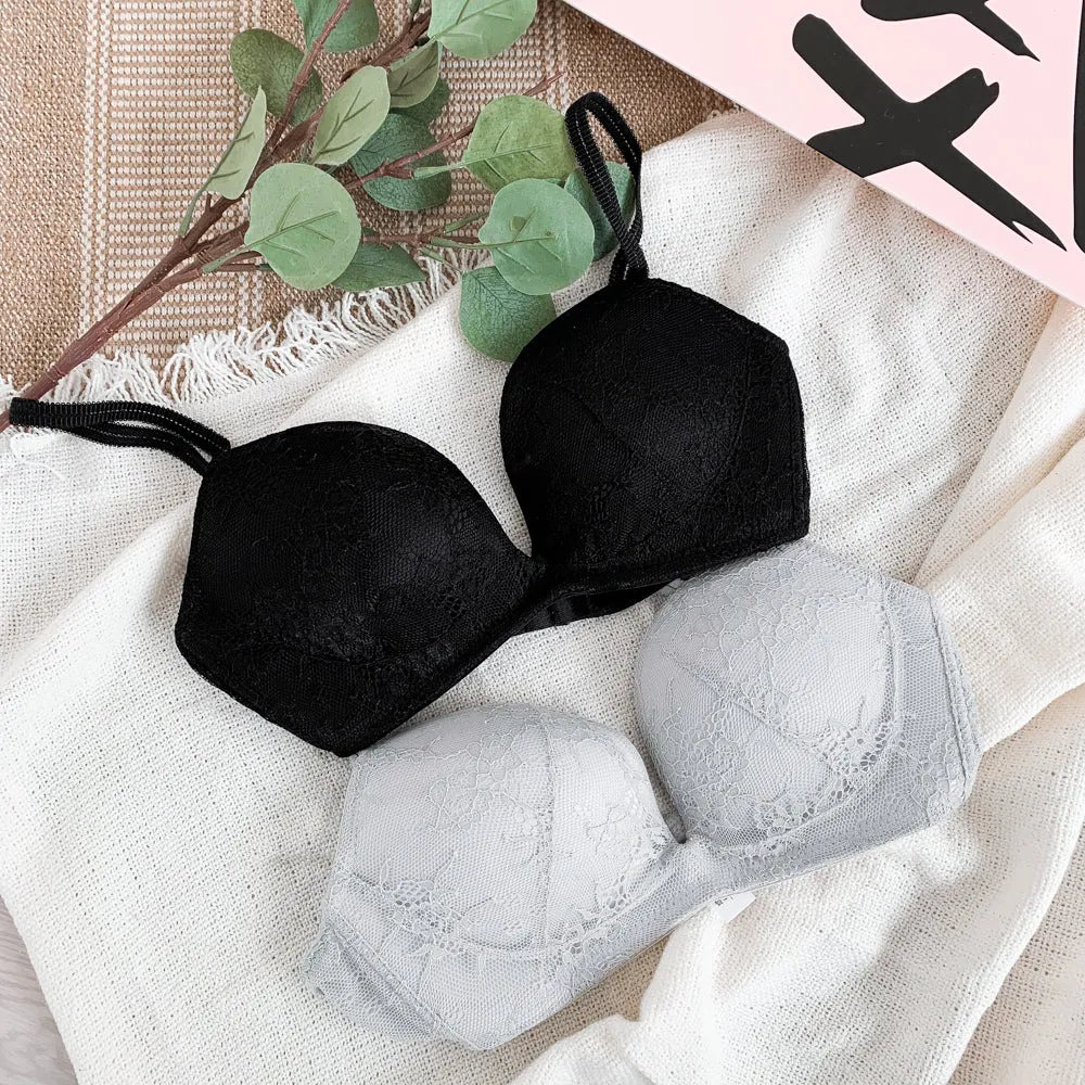 Modern Lace Deep-U Wireless Push Up Bra in Black (Size L Only)