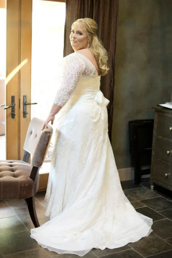 Modern Plus Size Wedded Dress With Lace Sleeves Custom Made