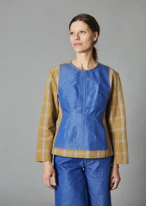 Monica Top, Mustard Window Pane & Denim