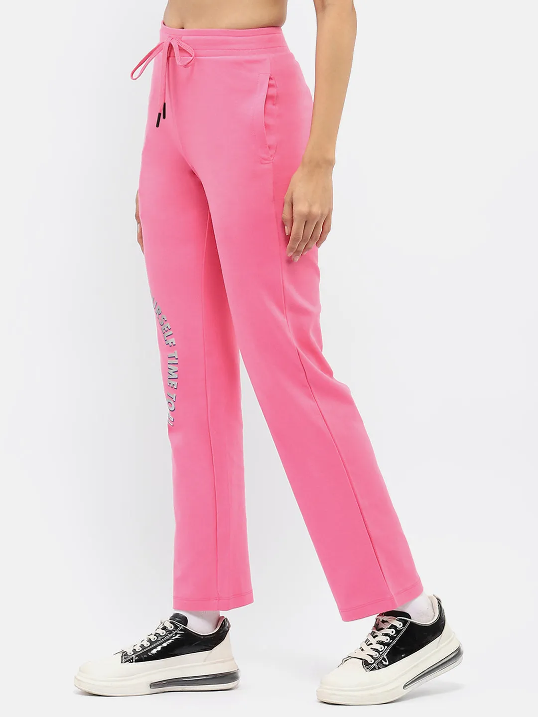 mSECRET Typography Hot Pink Drawstring Waist Track Bottom