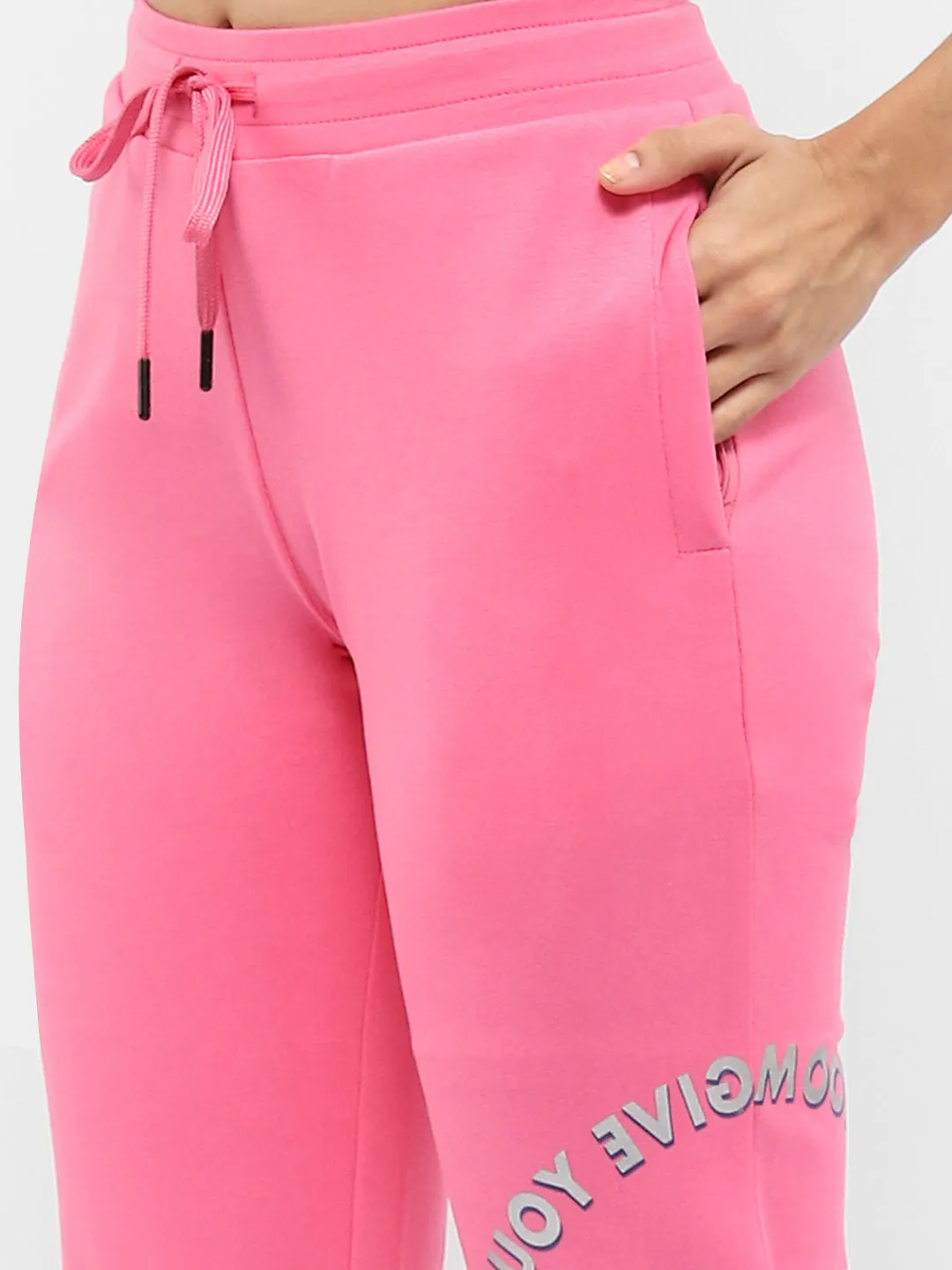 mSECRET Typography Hot Pink Drawstring Waist Track Bottom