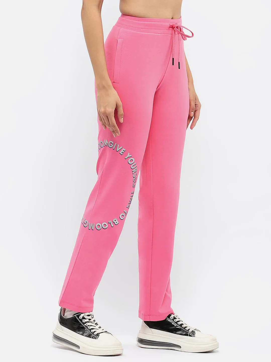 mSECRET Typography Hot Pink Drawstring Waist Track Bottom
