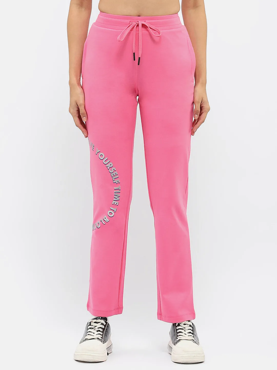 mSECRET Typography Hot Pink Drawstring Waist Track Bottom