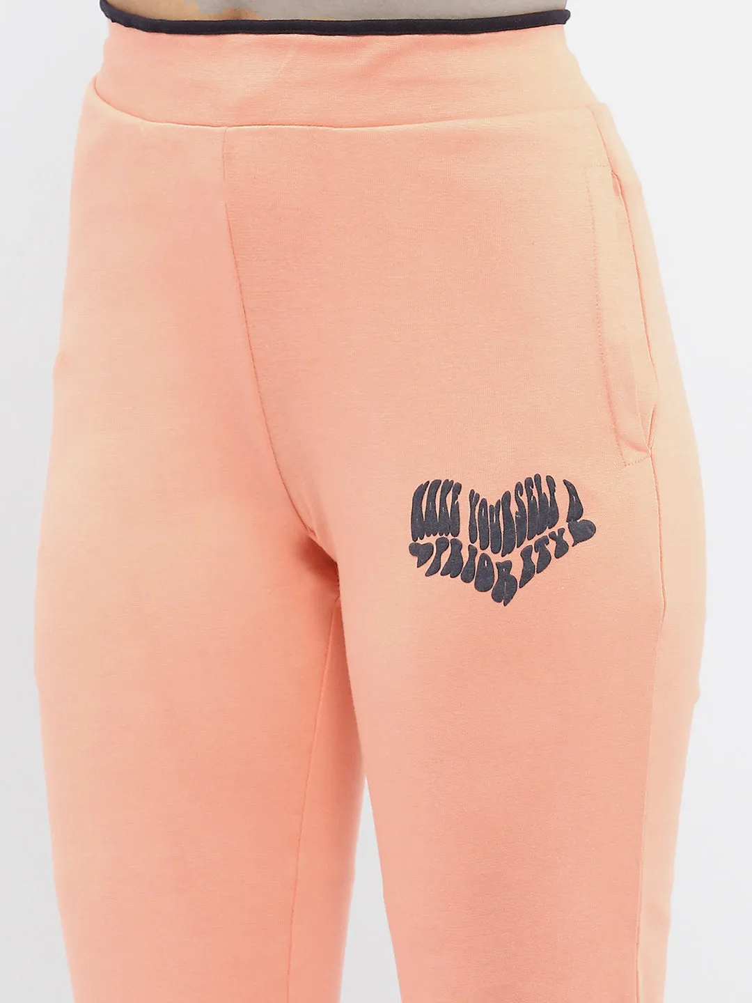 mSECRET Typography Peach Elasticated Waist Track Bottom