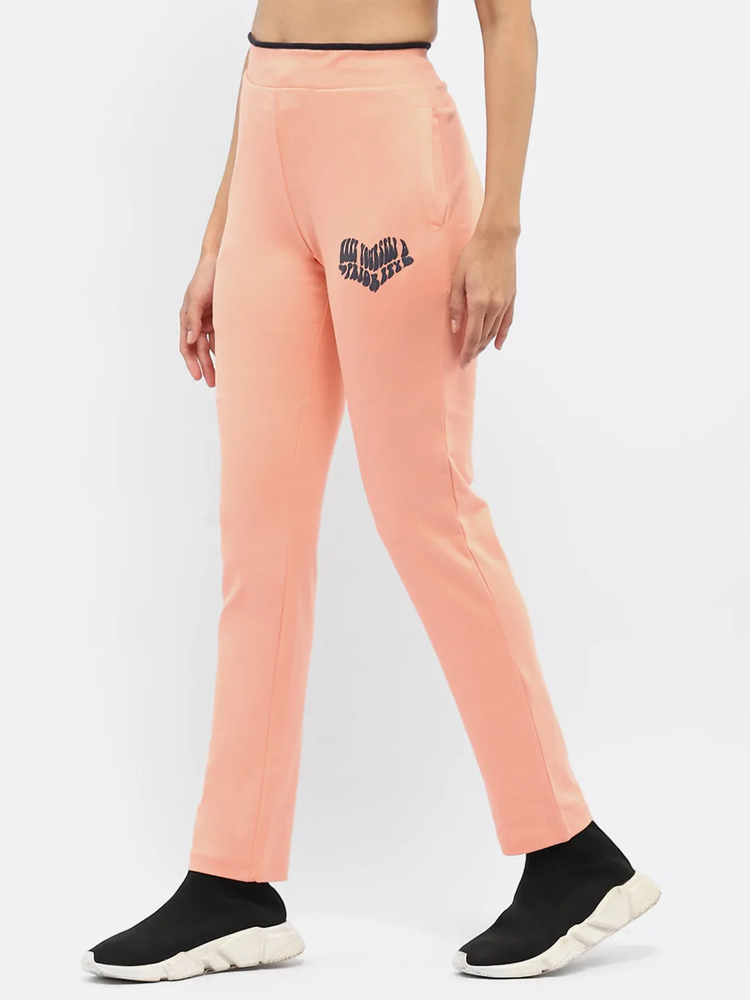 mSECRET Typography Peach Elasticated Waist Track Bottom