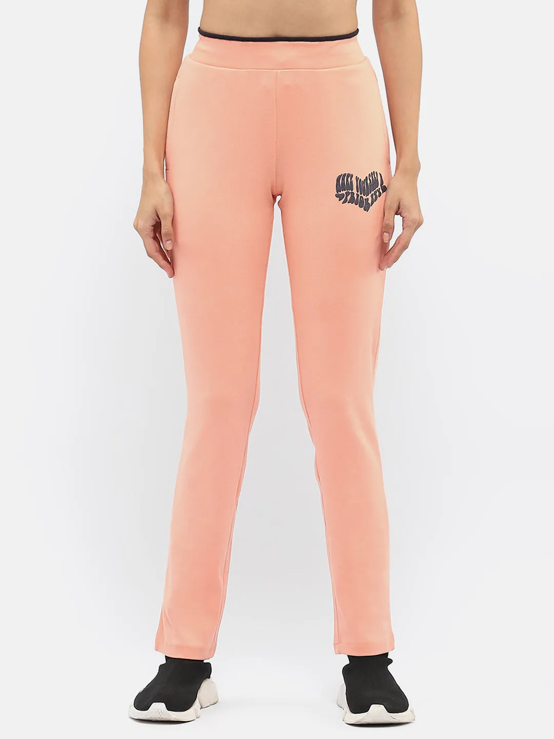 mSECRET Typography Peach Elasticated Waist Track Bottom