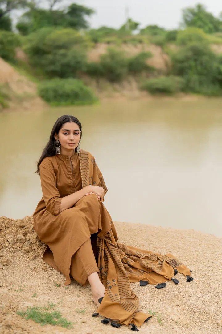 Mud Brown Kurta Set with Dupatta