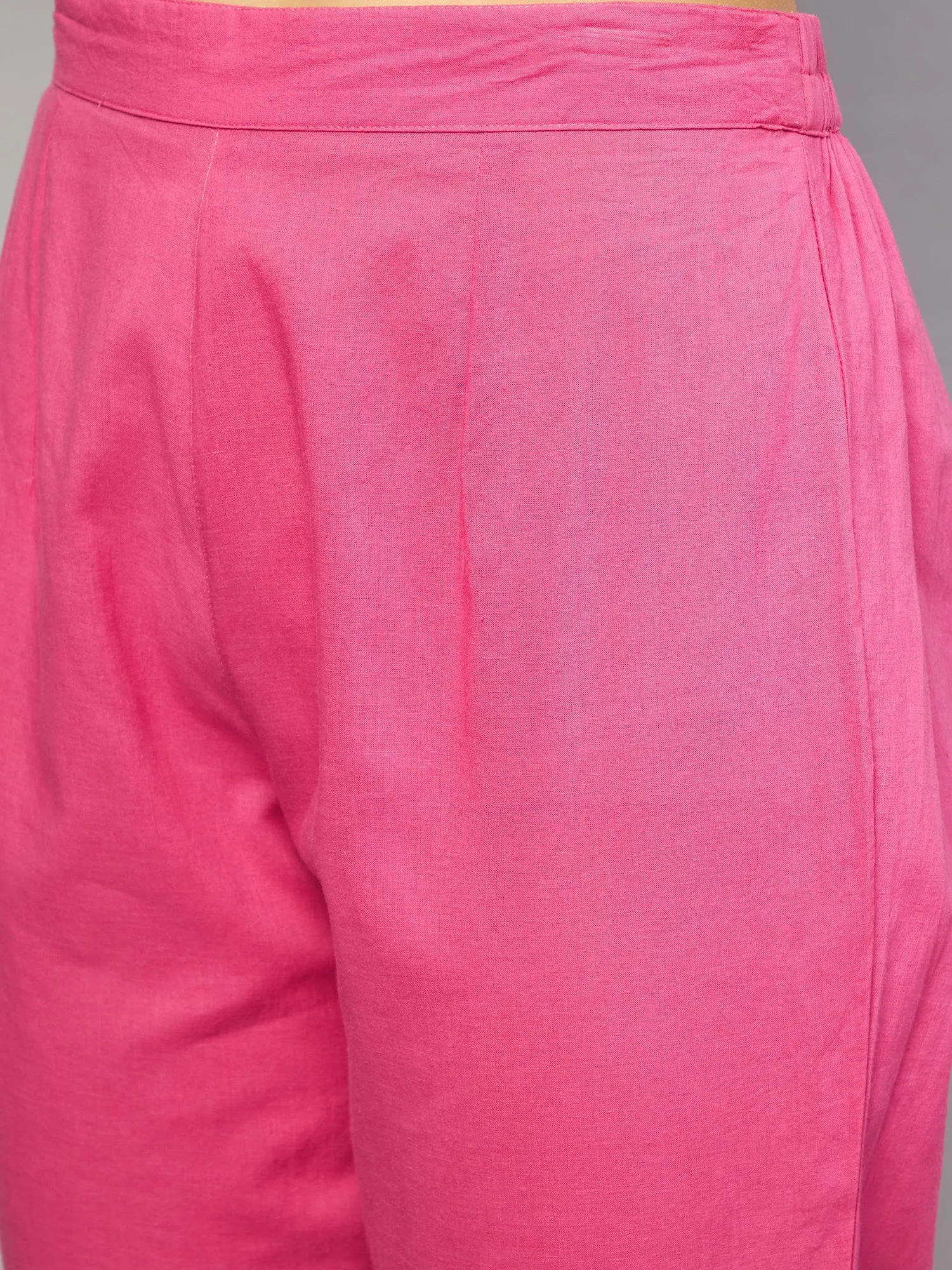 MULMUL BHAIRAVI PINK BLOCK PRINTED PANELED KURTA-PANTS & DUPATTA SET