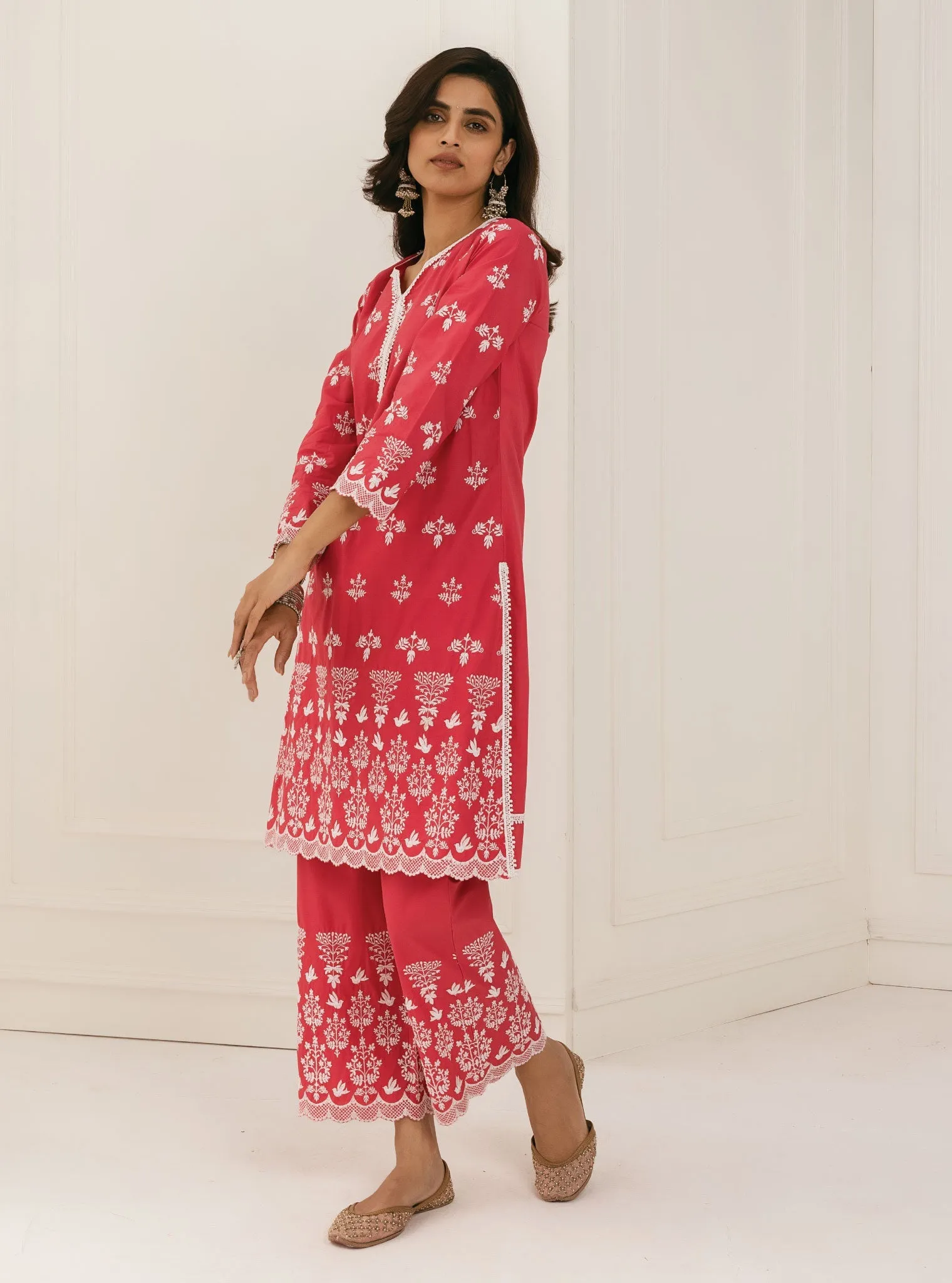 Mulmul Cotton Prini Red Kurta