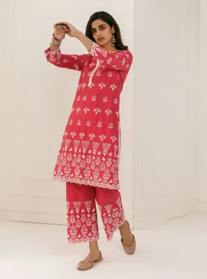 Mulmul Cotton Prini Red Kurta
