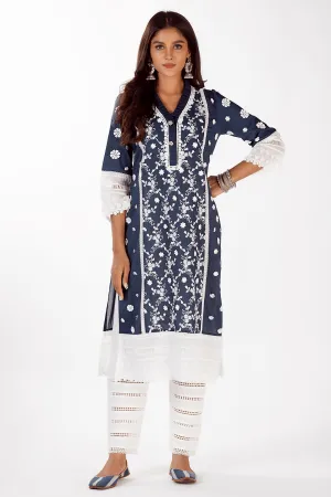 Mulmul Cotton Sadie Navy Kurta
