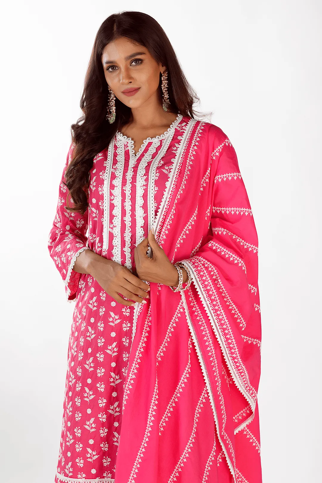 Mulmul Cotton Sierra Fuchsia Kurta With Sierra Fuchsia Pant