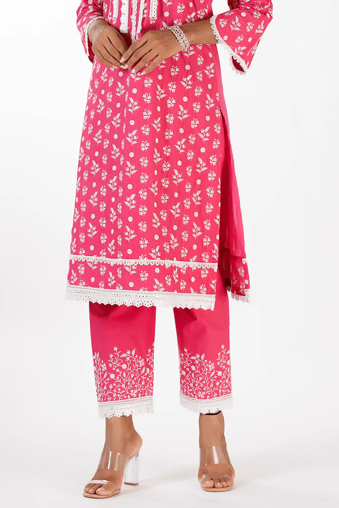 Mulmul Cotton Sierra Fuchsia Kurta With Sierra Fuchsia Pant