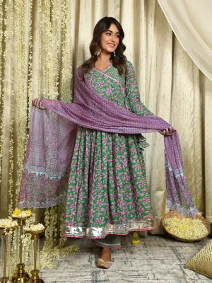 MULMUL GUL-SHIREEN ANGRAKHA KURTA-PANT & DUPATTA SET