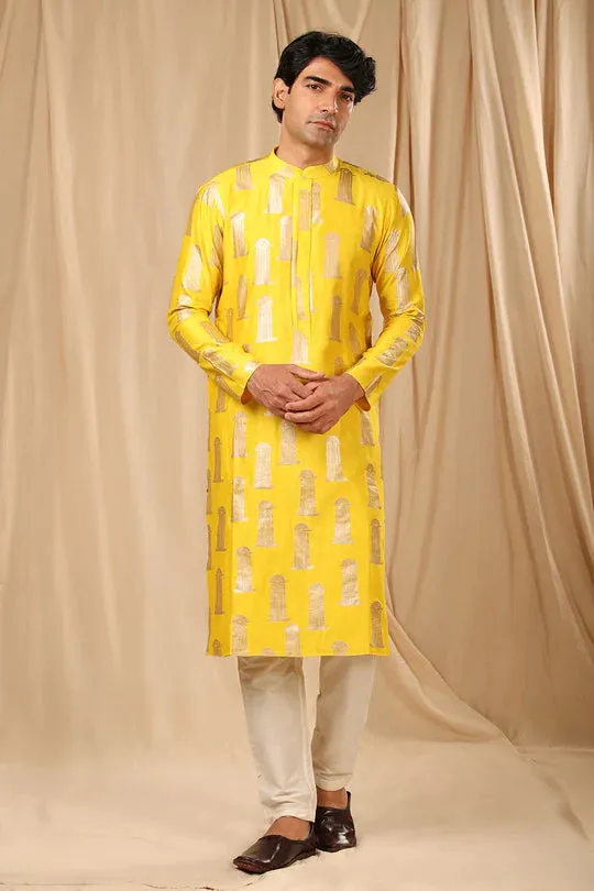 Mustard Blooming Pillar Kurta With Pants
