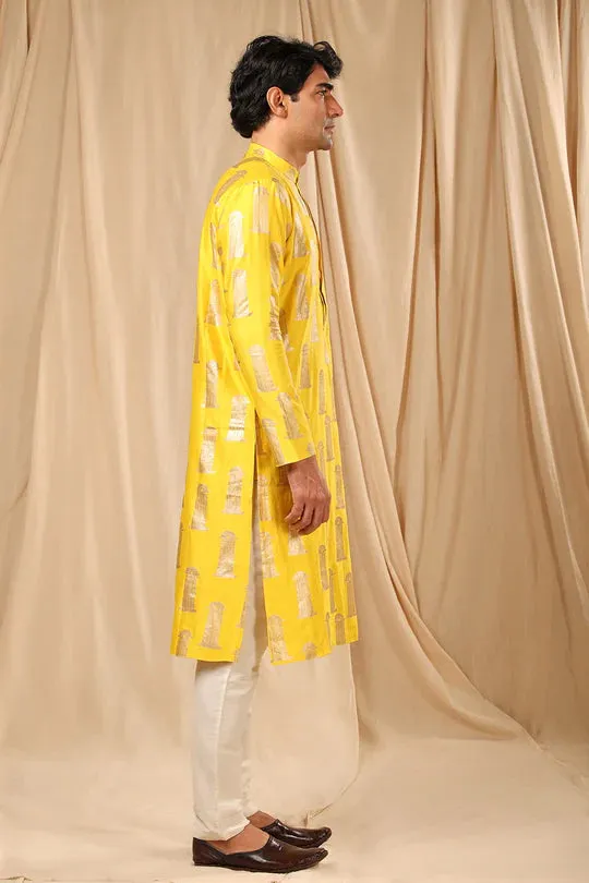Mustard Blooming Pillar Kurta With Pants