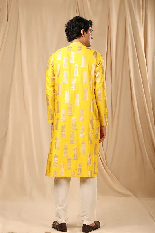 Mustard Blooming Pillar Kurta With Pants