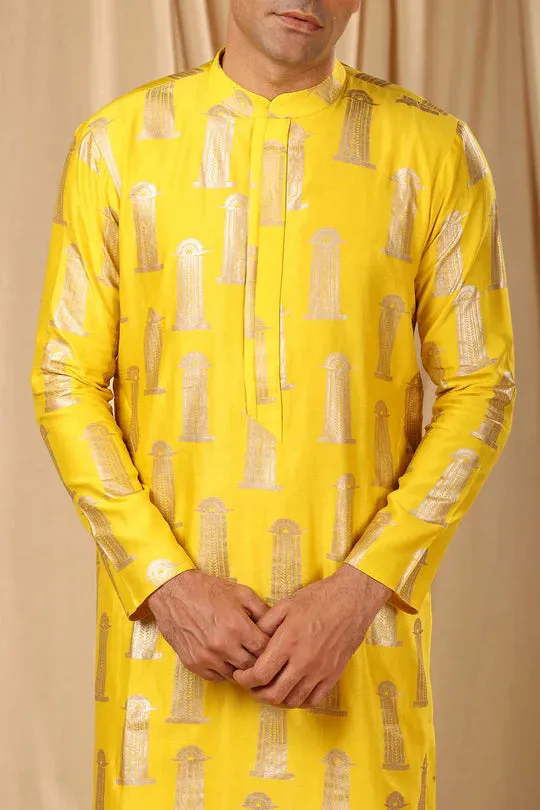 Mustard Blooming Pillar Kurta With Pants