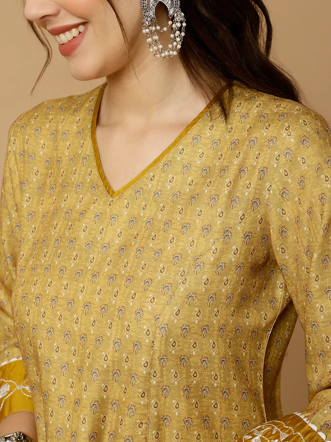 MUSTARD EMBROIDERED PAKISTANI KURTA WITH PANTS AND DUPATTA
