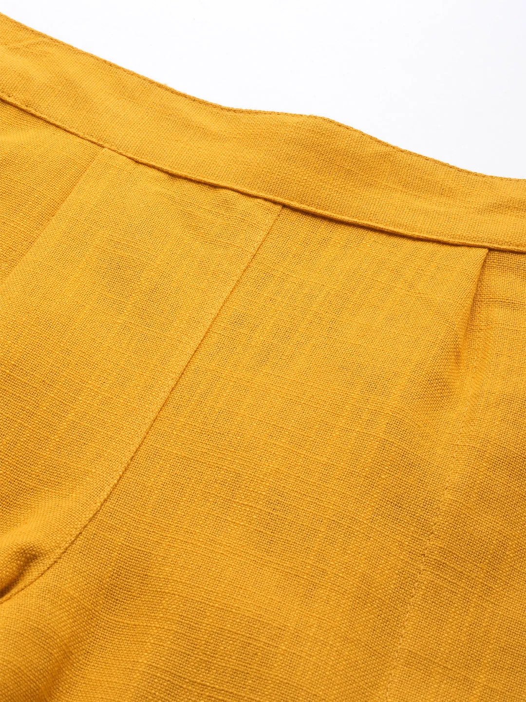 Mustard Solid Cotton Slub Pants