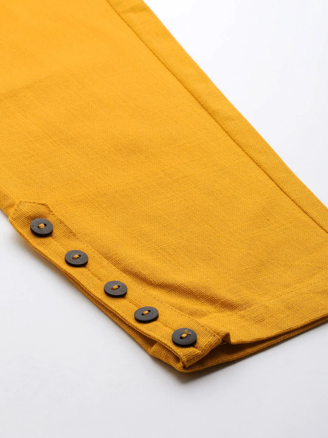 Mustard Solid Cotton Slub Pants