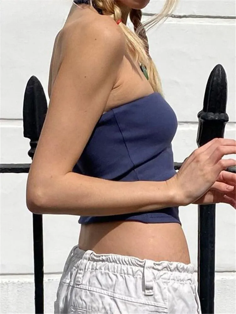 Nadafair Sexy Tube Top Off Shoulder Crop Top for Women
