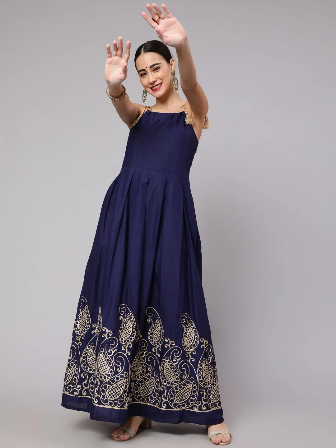 Navy Blue Embroidered Maxi Dress