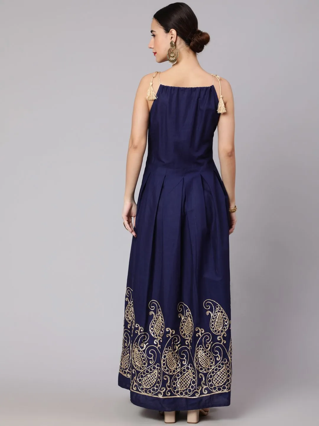 Navy Blue Embroidered Maxi Dress
