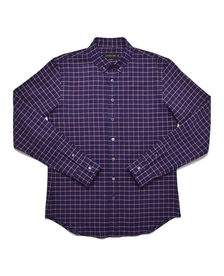 Navy Tattersall Plaid Flannel Shirt