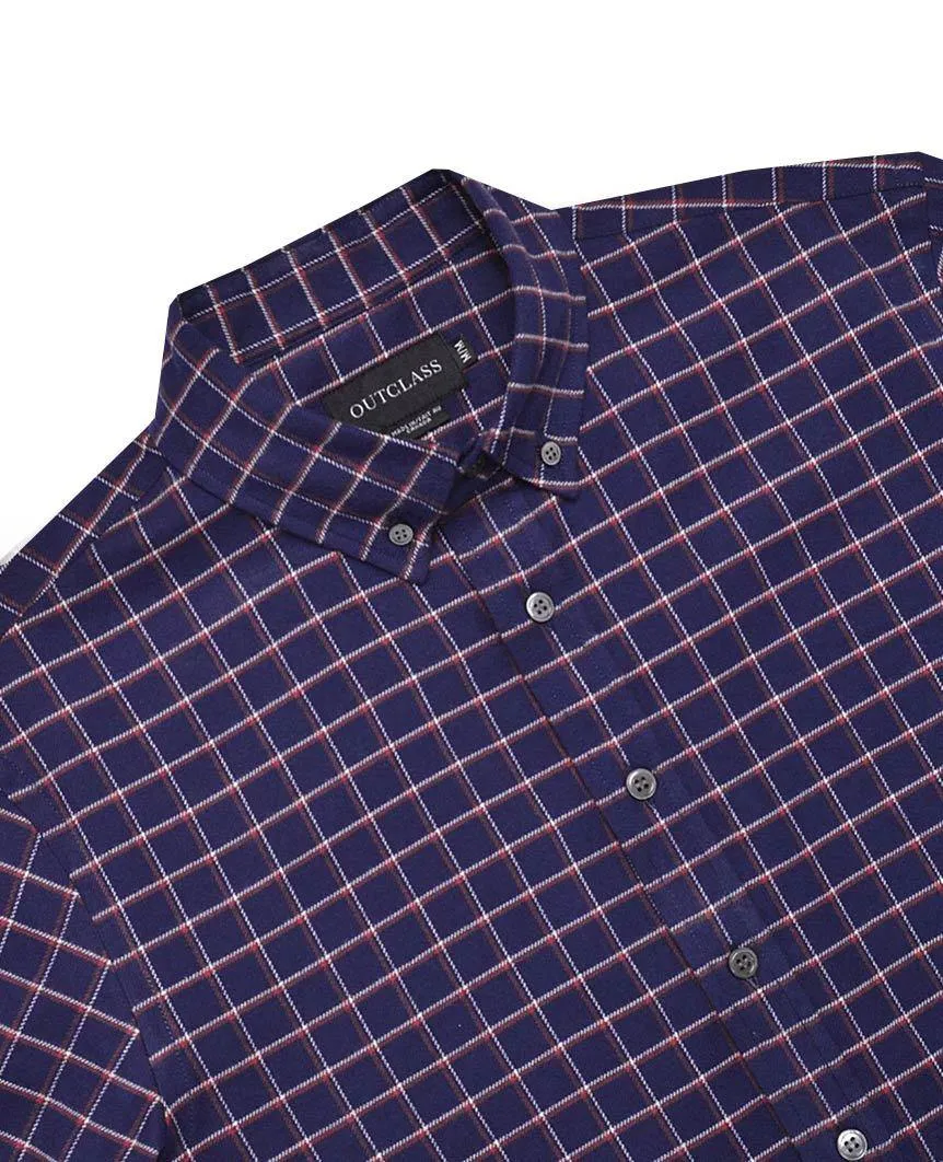 Navy Tattersall Plaid Flannel Shirt