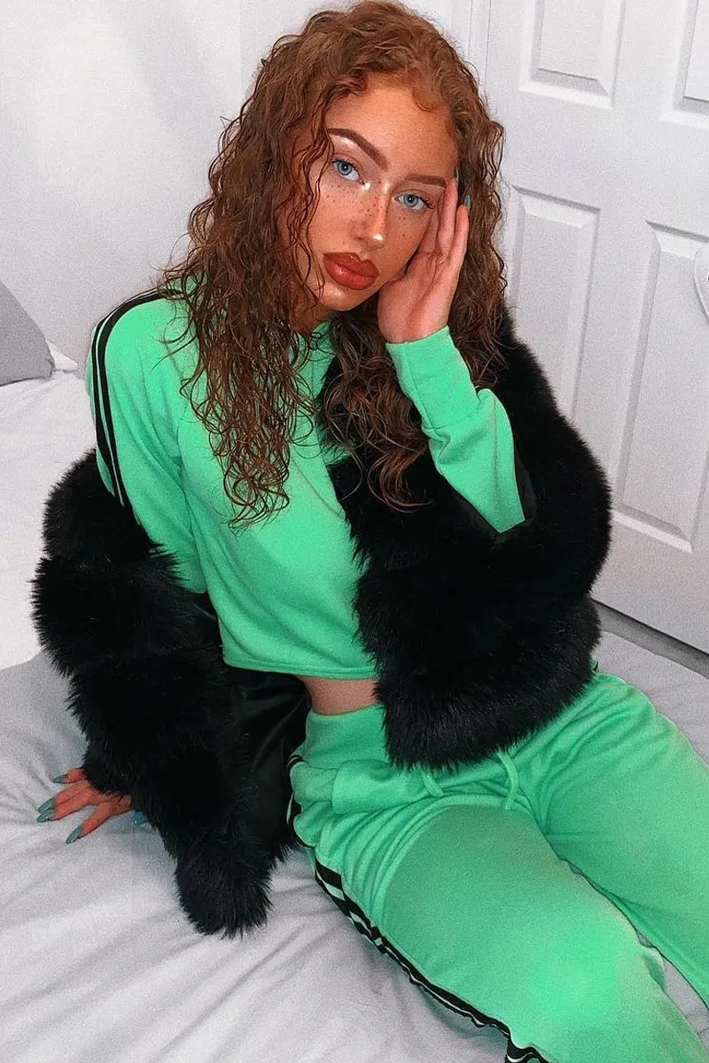 Neon Green Stripe Side Crop Tracksuit - Misha