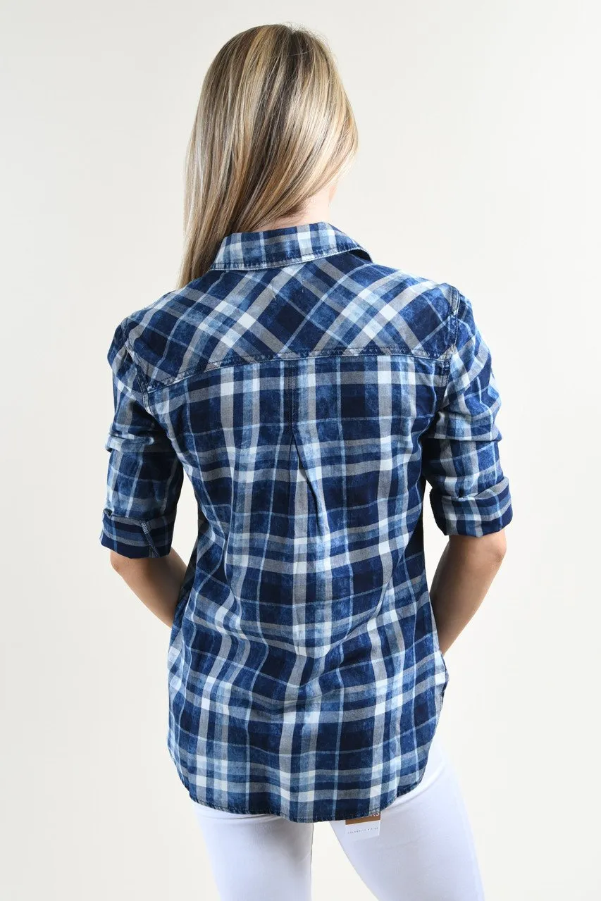 Never Blue Button Distressed Top