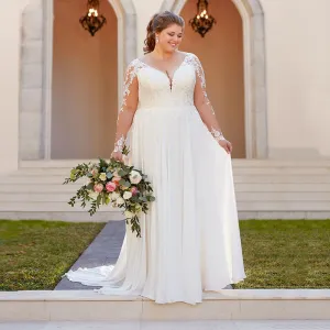 New Arrival Stunning Plus Size Bridal Dress V Neck Long Sleeve Backless With Lace Appliques