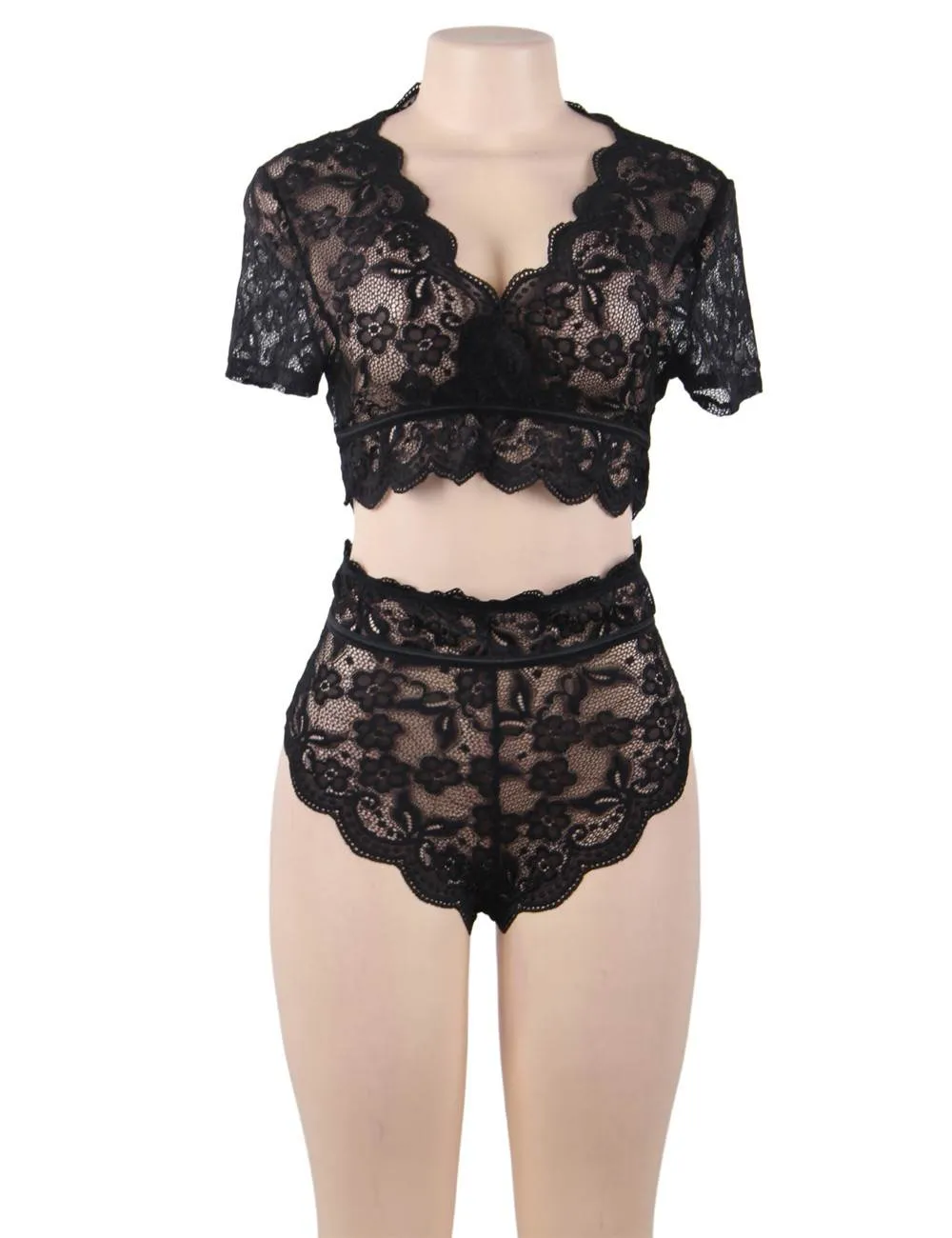 New Naughty Sexy Girls High Waist Black Full Lace Bra Panty Underwear