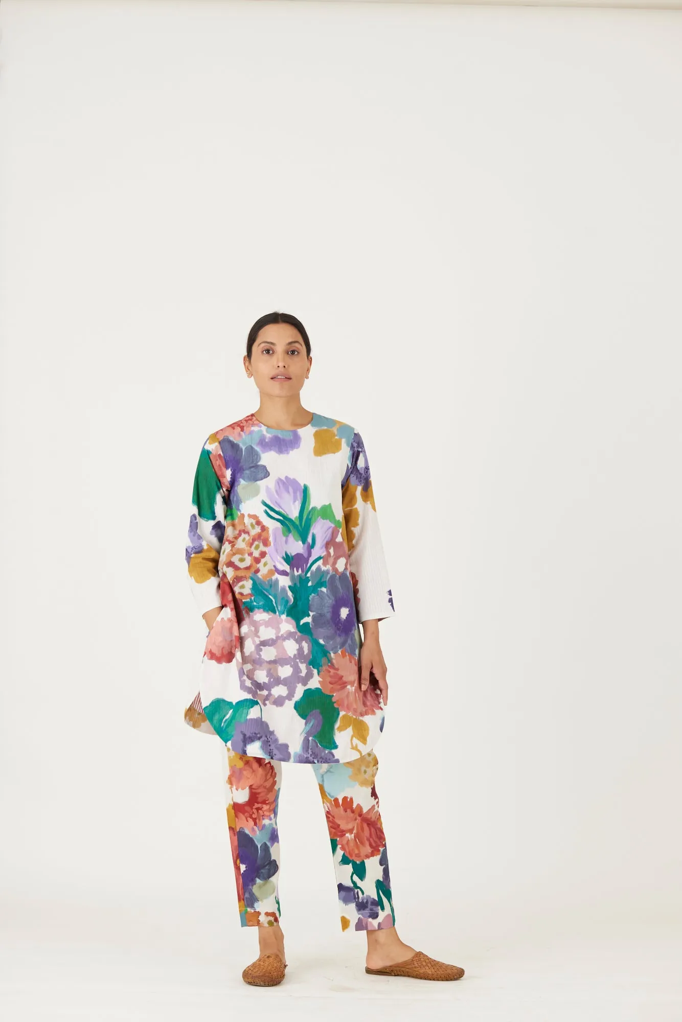 New Season Fall 24/Summer 25-Coord Set-Mulmul-Farah White-YAMLS09-Fashion Edit Yam